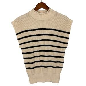 Dokotoo Sleeveless Sweater Beige Black Stripe Mock Neck Women's S